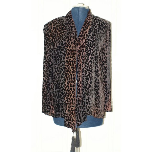 Kay Chapman animal print sheer velvet black tassel open tunic Sz M - Picture 1 of 5